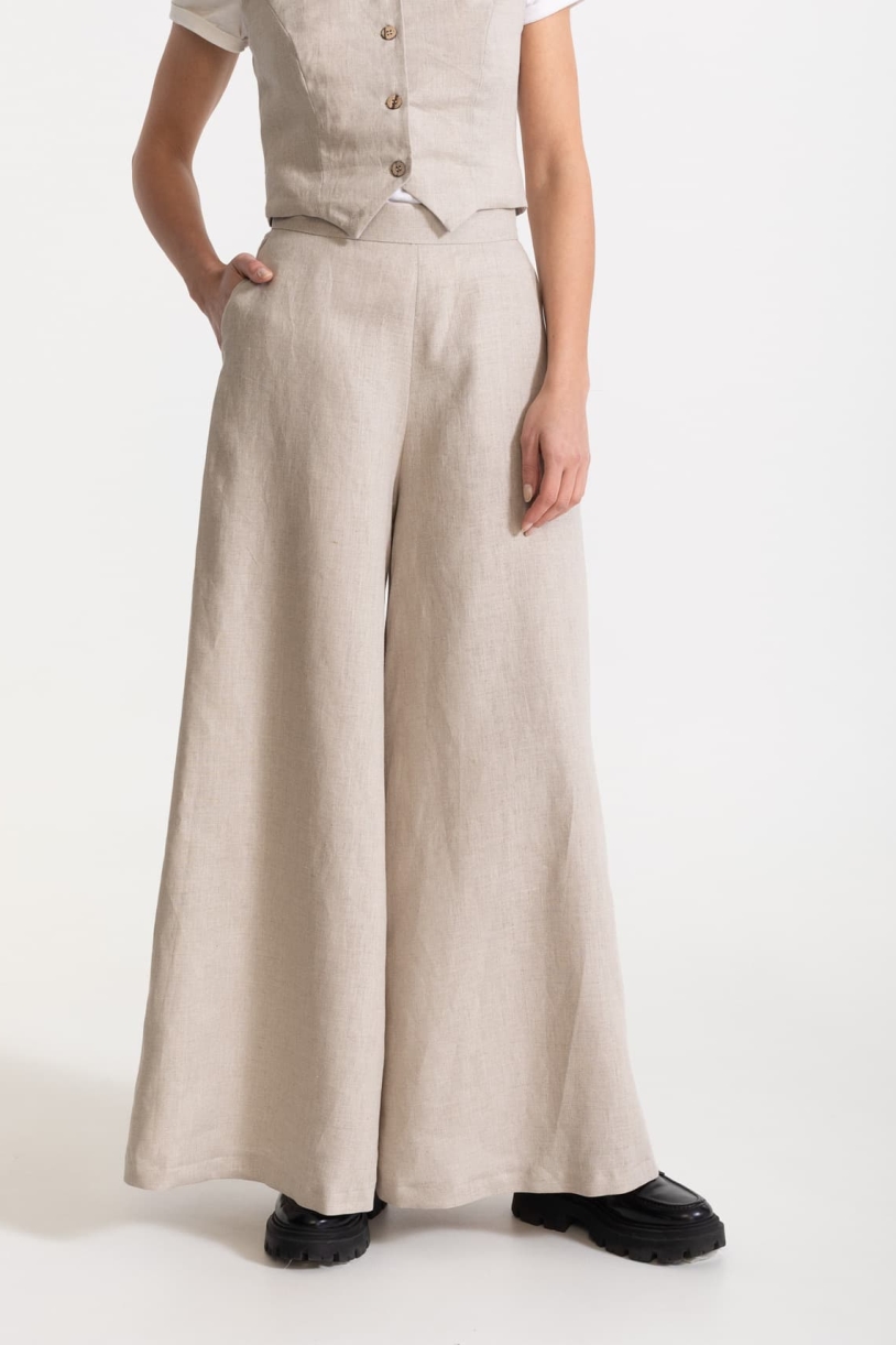 106306 - Damen vegan Hose Palazzo Leinen Beige