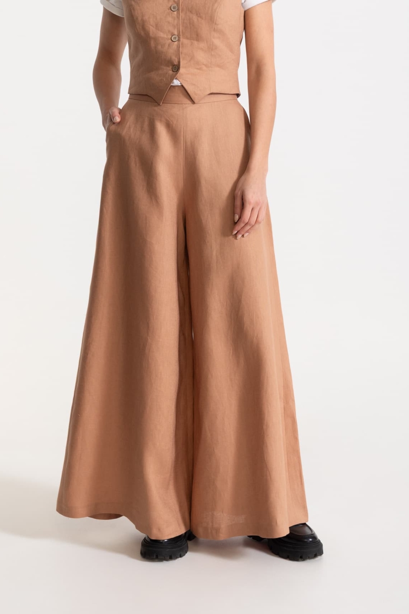 Image of De IONESCU dames vegan Broek Palazzo Linnen Cappuccino