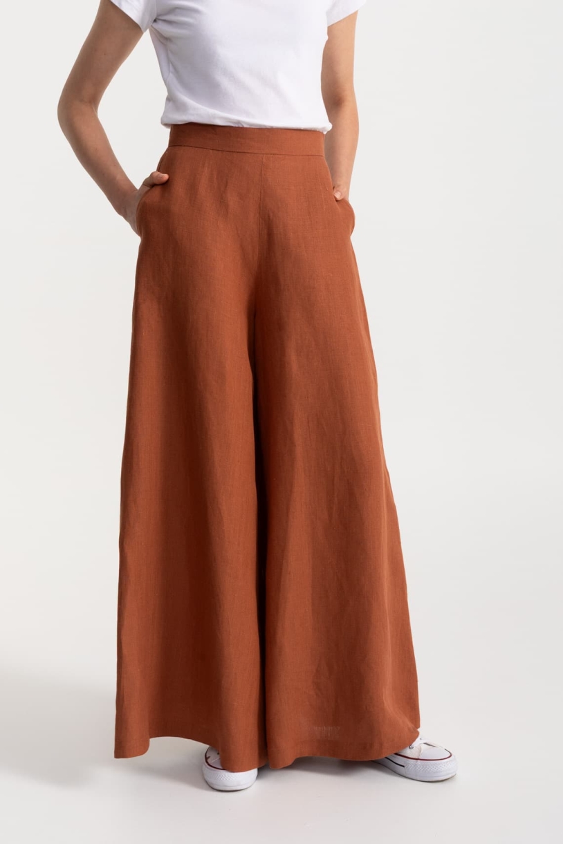 De IONESCU Damen vegan Hose Palazzo Leinen Terracotta