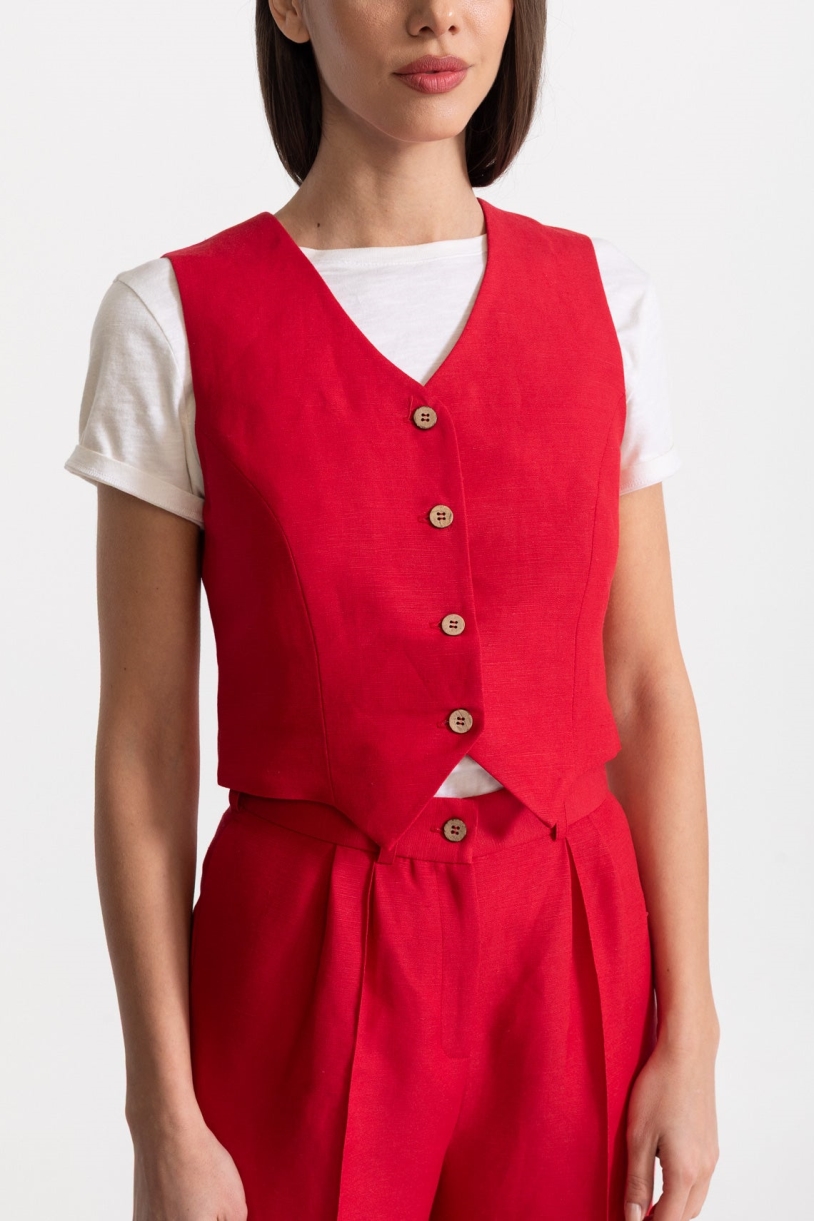 Image of De IONESCU dames vegan Vest Figa Linnen Rood
