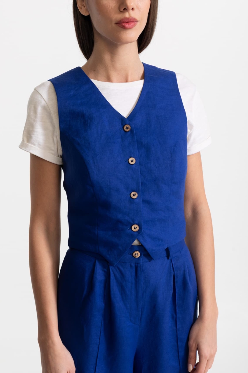 Image of De IONESCU dames vegan Vest Figa Linnen Koningsblauw