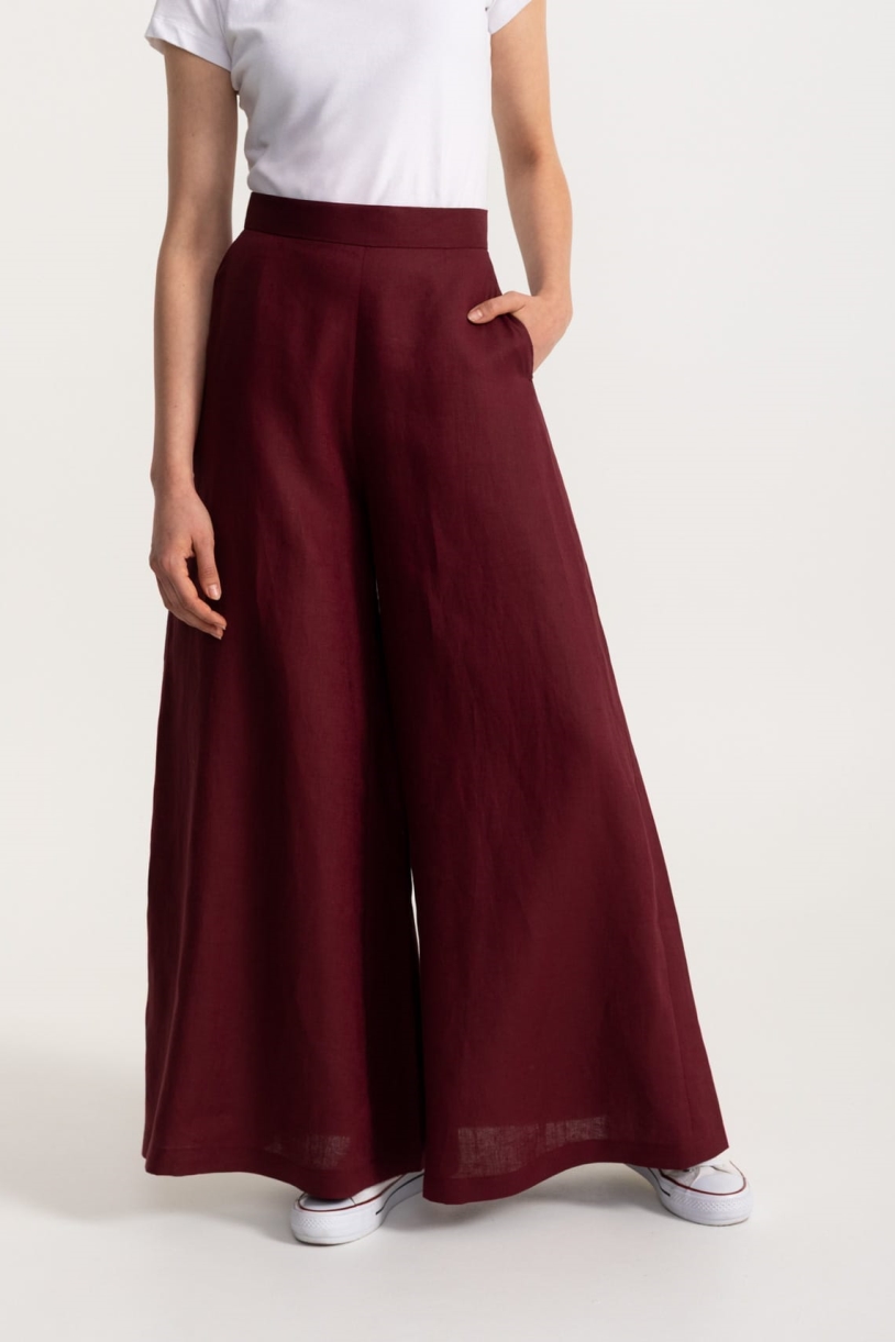 Image of De IONESCU dames vegan Broek Palazzo Linnen Bordeaux