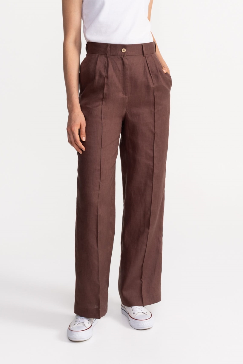 Image of De IONESCU dames vegan Broek Figa Linnen Bruin