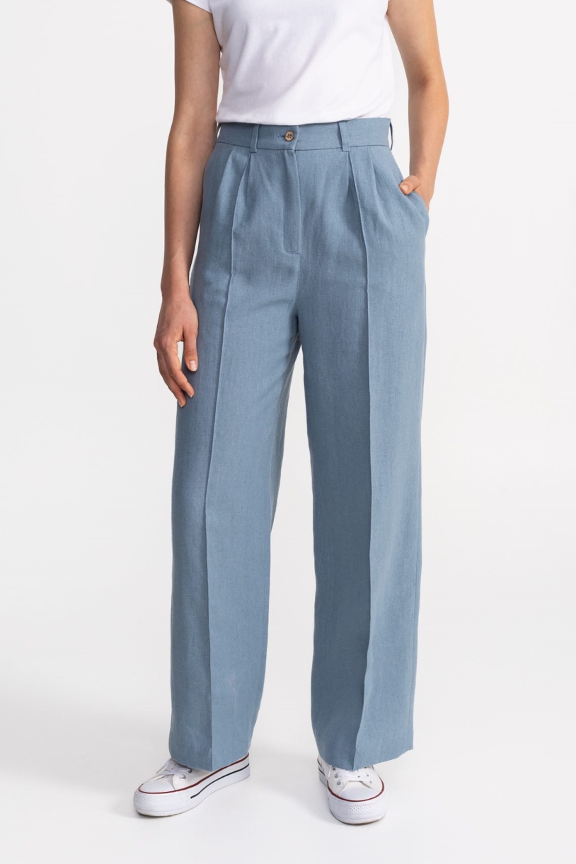 Image of De IONESCU dames vegan Broek Figa Linnen Leisteenblauw
