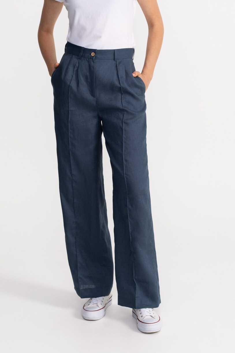 Image of De IONESCU dames vegan Broek Figa Linnen Nocturne Grijs