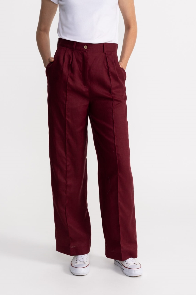 Image of De IONESCU dames vegan Broek Figa Linen Bordeaux
