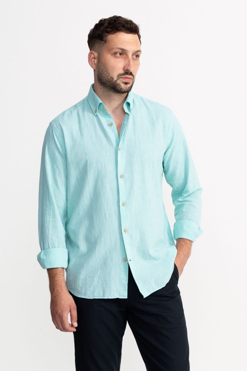 Image of De IONESCU mannen vegan Overhemd Godeanu Vernil Lichtblauw