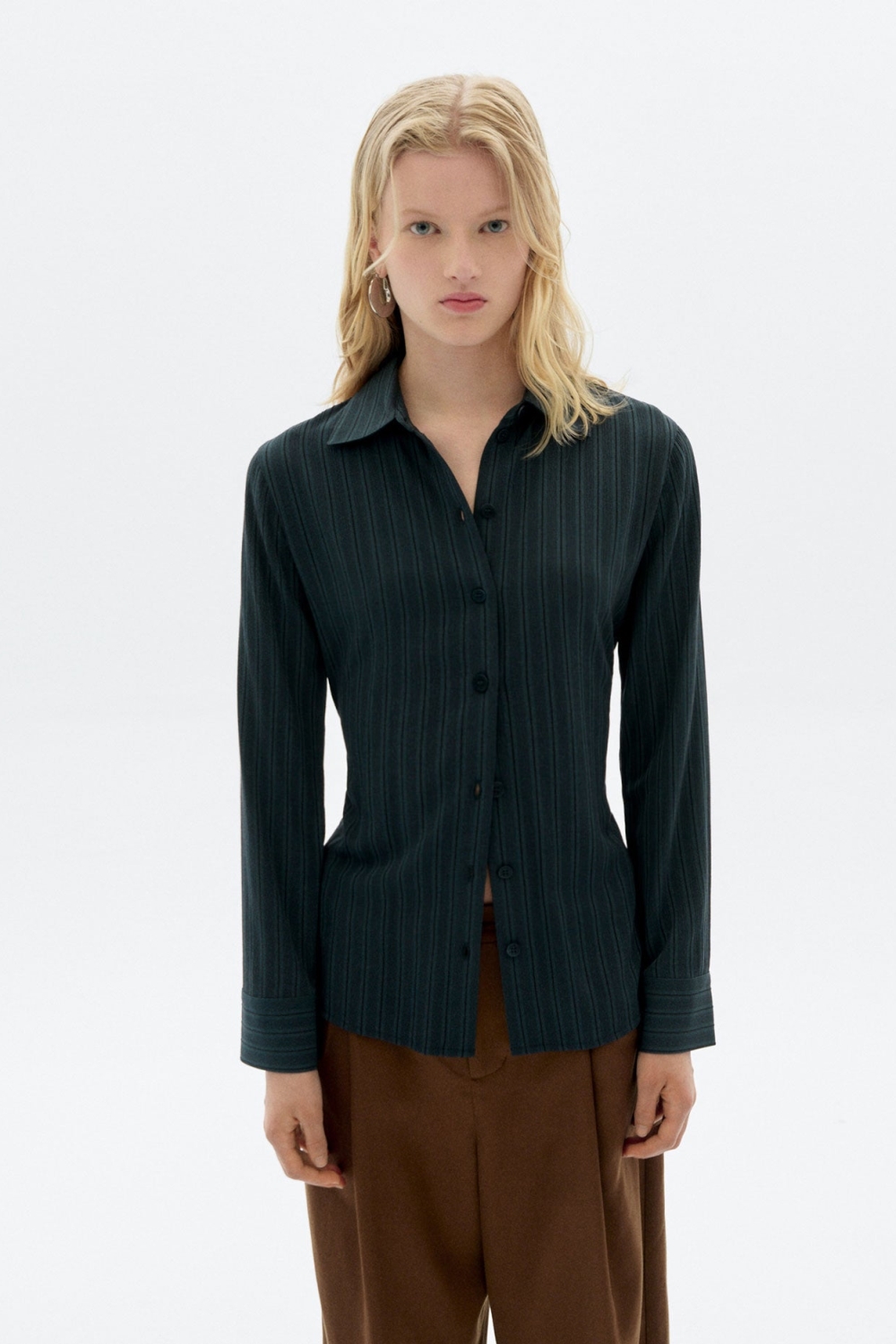 Thinking MU womens vegan Blouse Katha Green Striped
