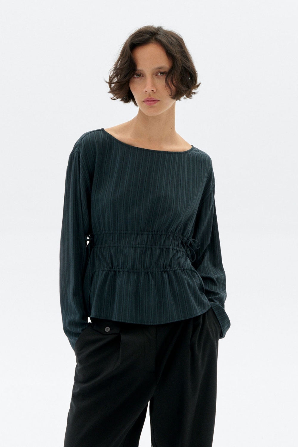 Thinking mu Damen vegan Bluse Devin Gestreift GrÃ¼n