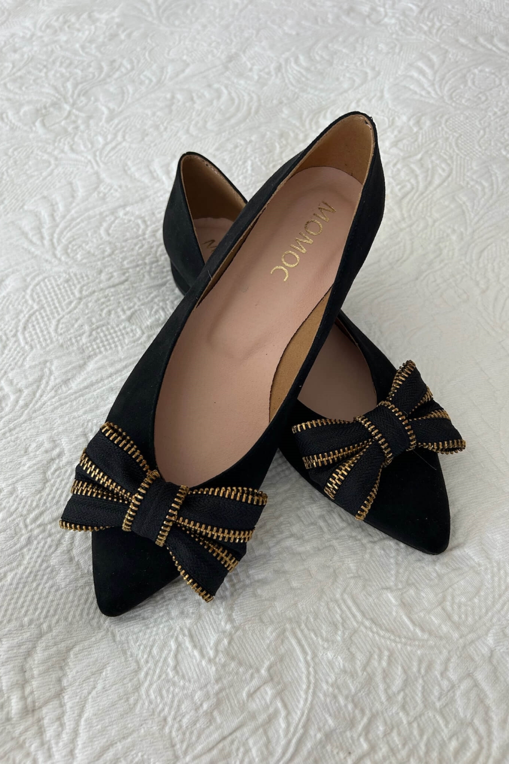 Image of Momoc dames vegan Ballerina's Met Lint En Rits, Zwart