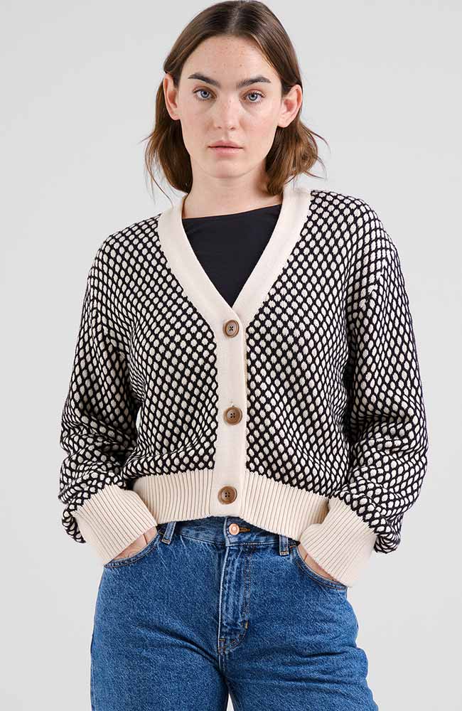 Image of DEDICATED dames vegan Gebreid Vest Kanan Bubble Zwart/Vanille Wit