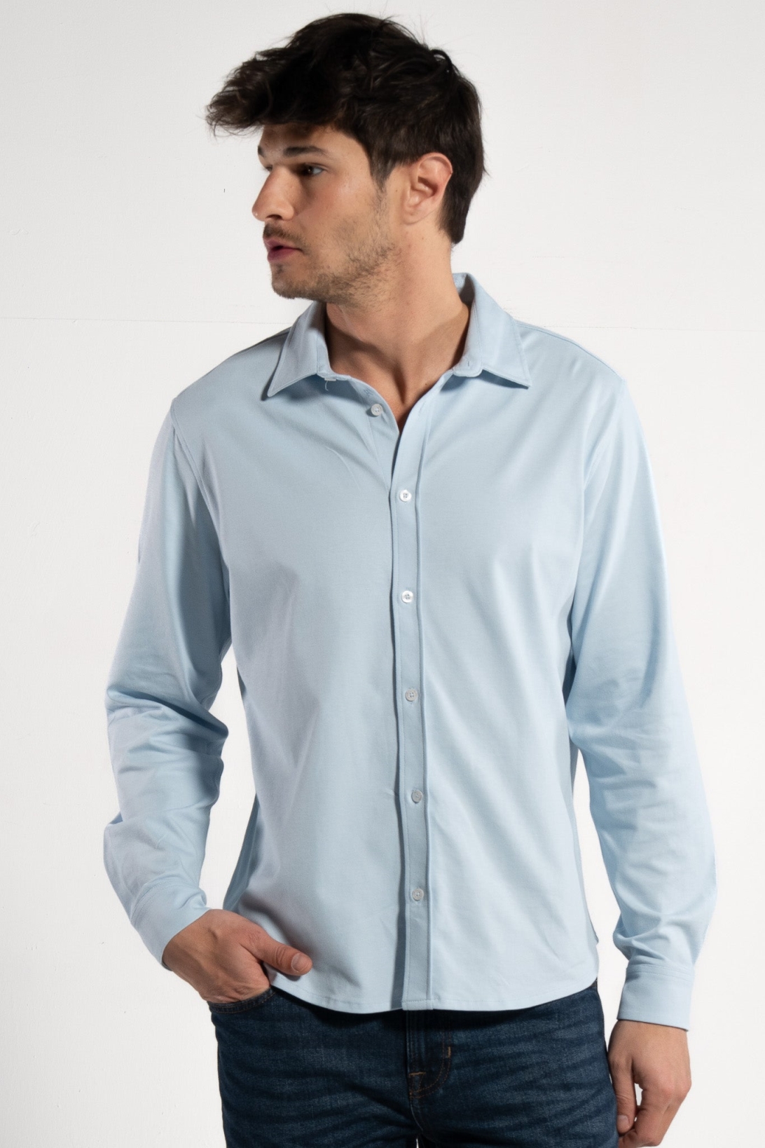 GORG Herren vegan Hemd Langarm Piqu&Atilde;&copy; Himmelblau