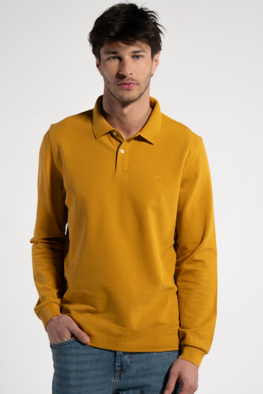 GORG men vegan Polo Shirt Long Sleeve Mustard Yellow