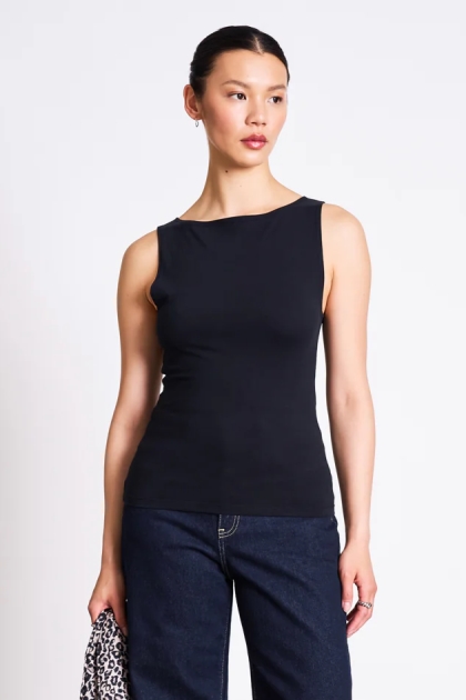 JAN 'N JUNE Damen vegan Top Bootsausschnitt Felis Schwarz