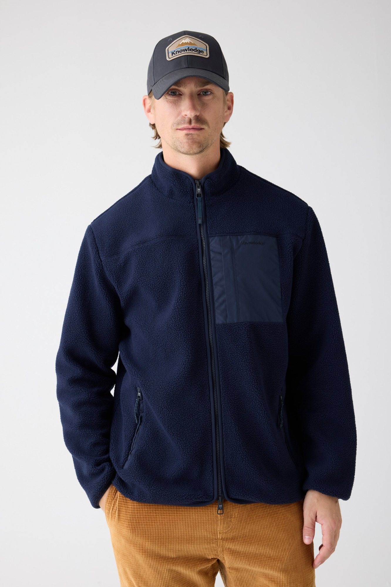 KnowledgeCotton Apparel Herren vegan Zip Jacke Loose Fleece Night Sky Navy