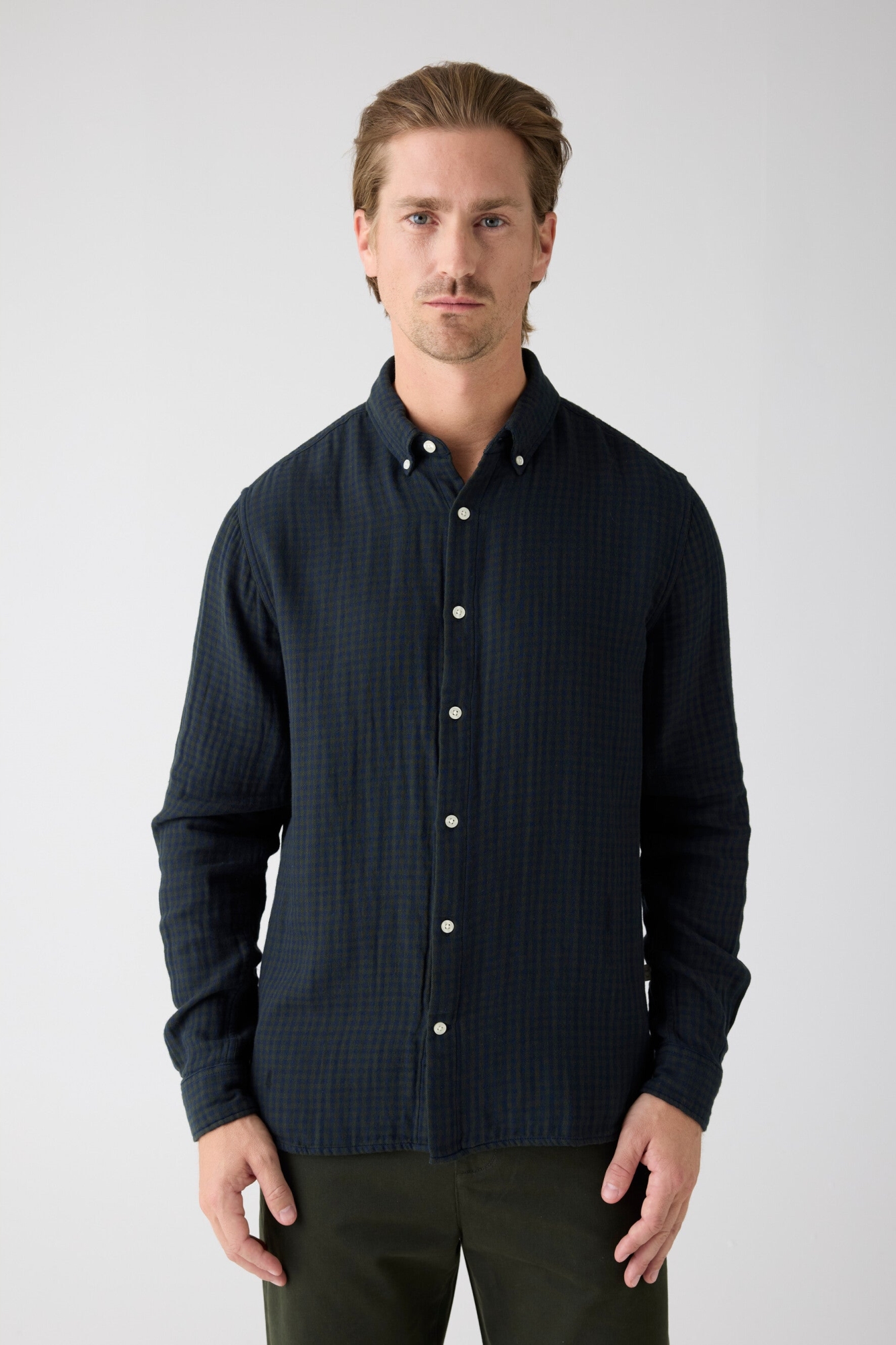 KnowledgeCotton Apparel Herren vegan Hemd Regular Doppellagig Kariert GrÃ¼n