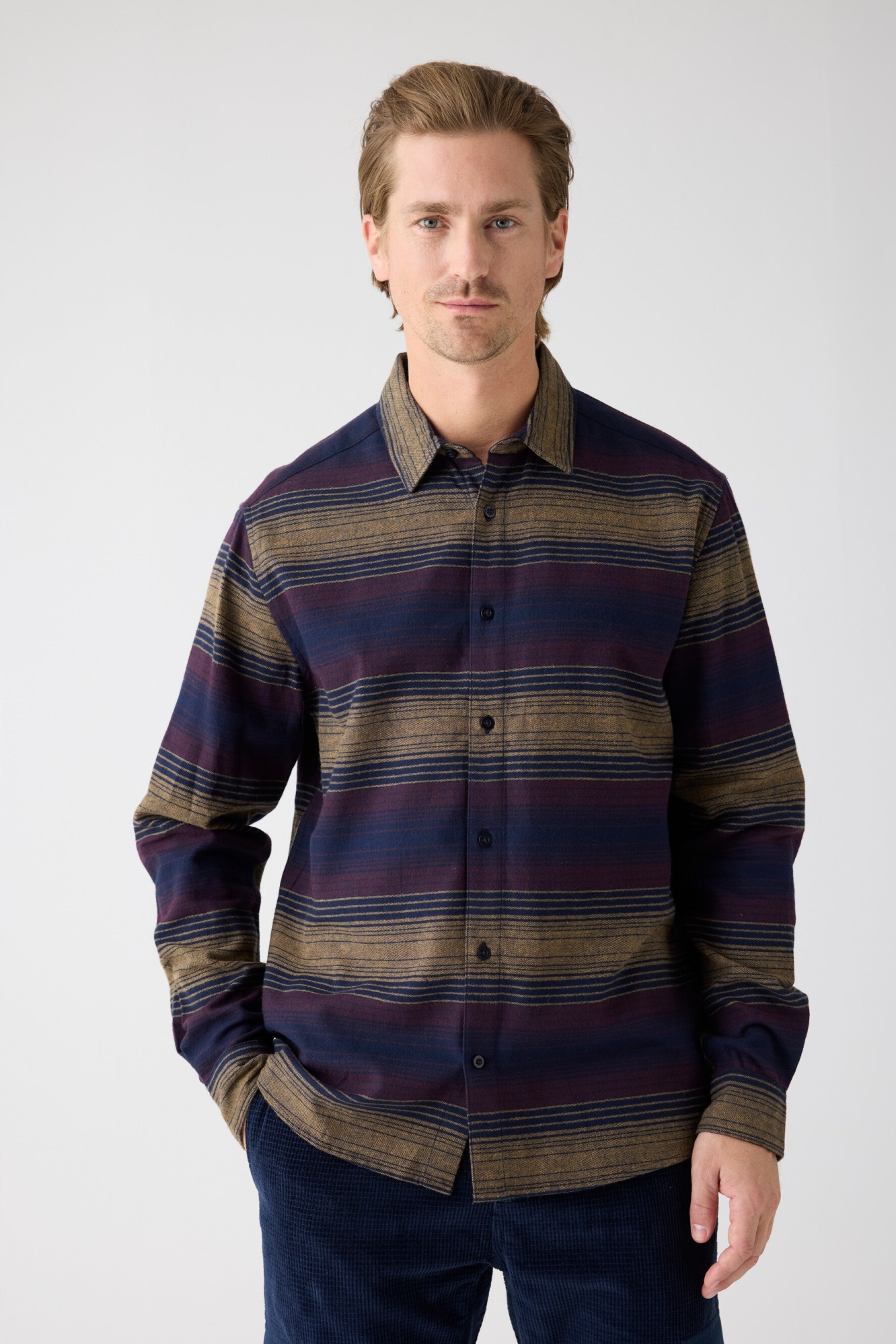 KnowledgeCotton Apparel Herren vegan Hemd Flanell Kariert Marine