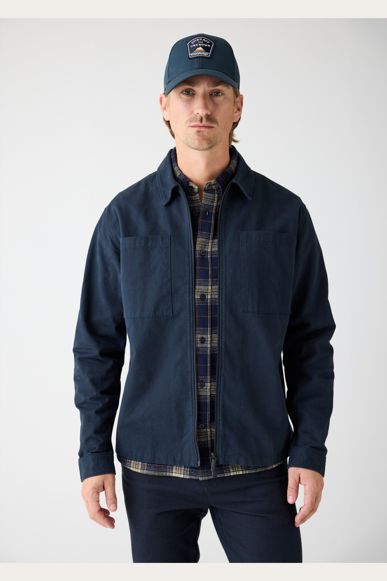 Image of KnowledgeCotton Apparel mannen vegan Overhemd Met Rits En Twill, Totaal Eclipse Marineblauw