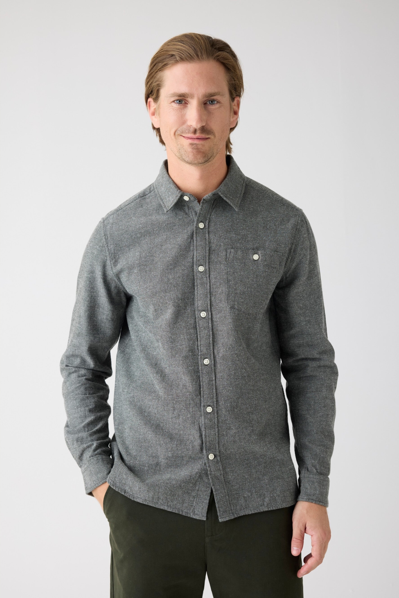 KnowledgeCotton Apparel Herren vegan Hemd Flanell Forrest Night GrÃ¼n/Grau