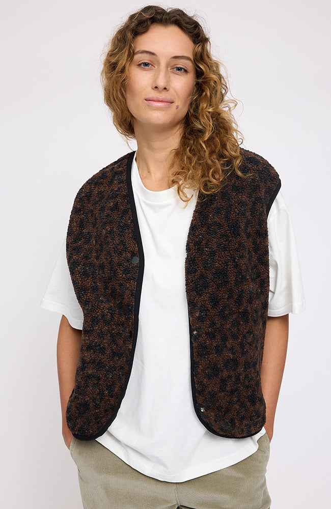 Mazine womens vegan Vest Sherpa Printed Brown