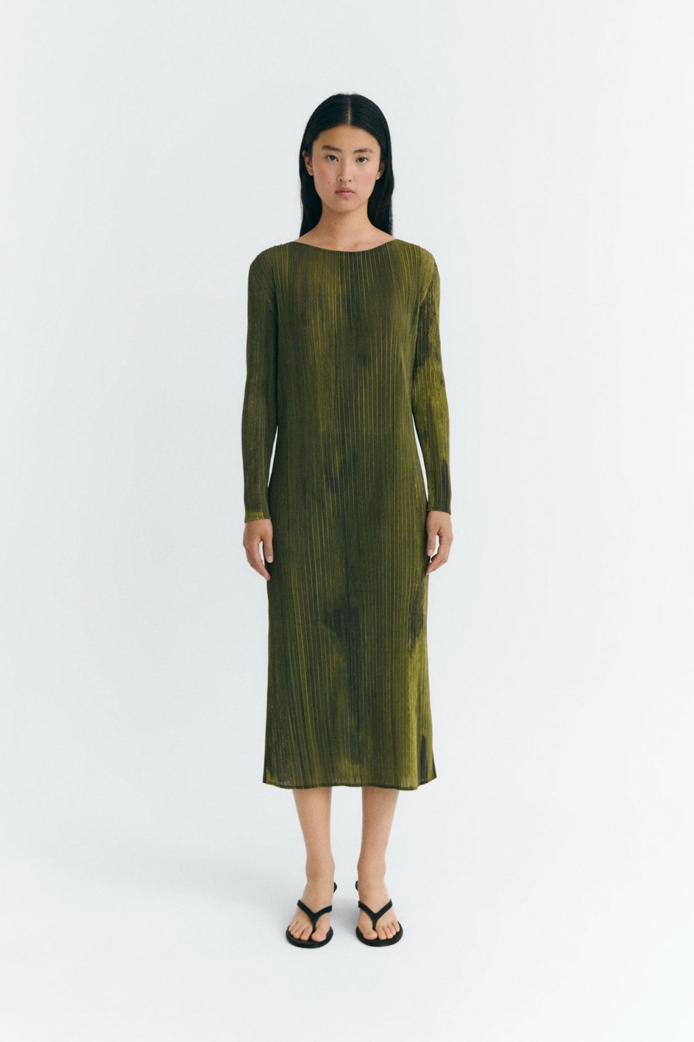Thinking mu Damen vegan Kleid Midi Plissee Myrtle GrÃ¼n
