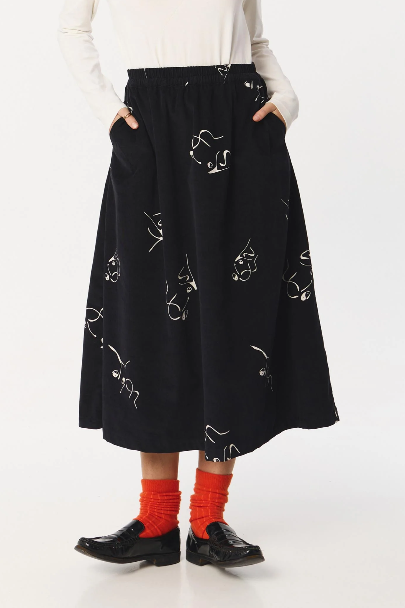 107495 - Damen vegan Rock Cord Dax Print TÃ¤nzer Schwarz