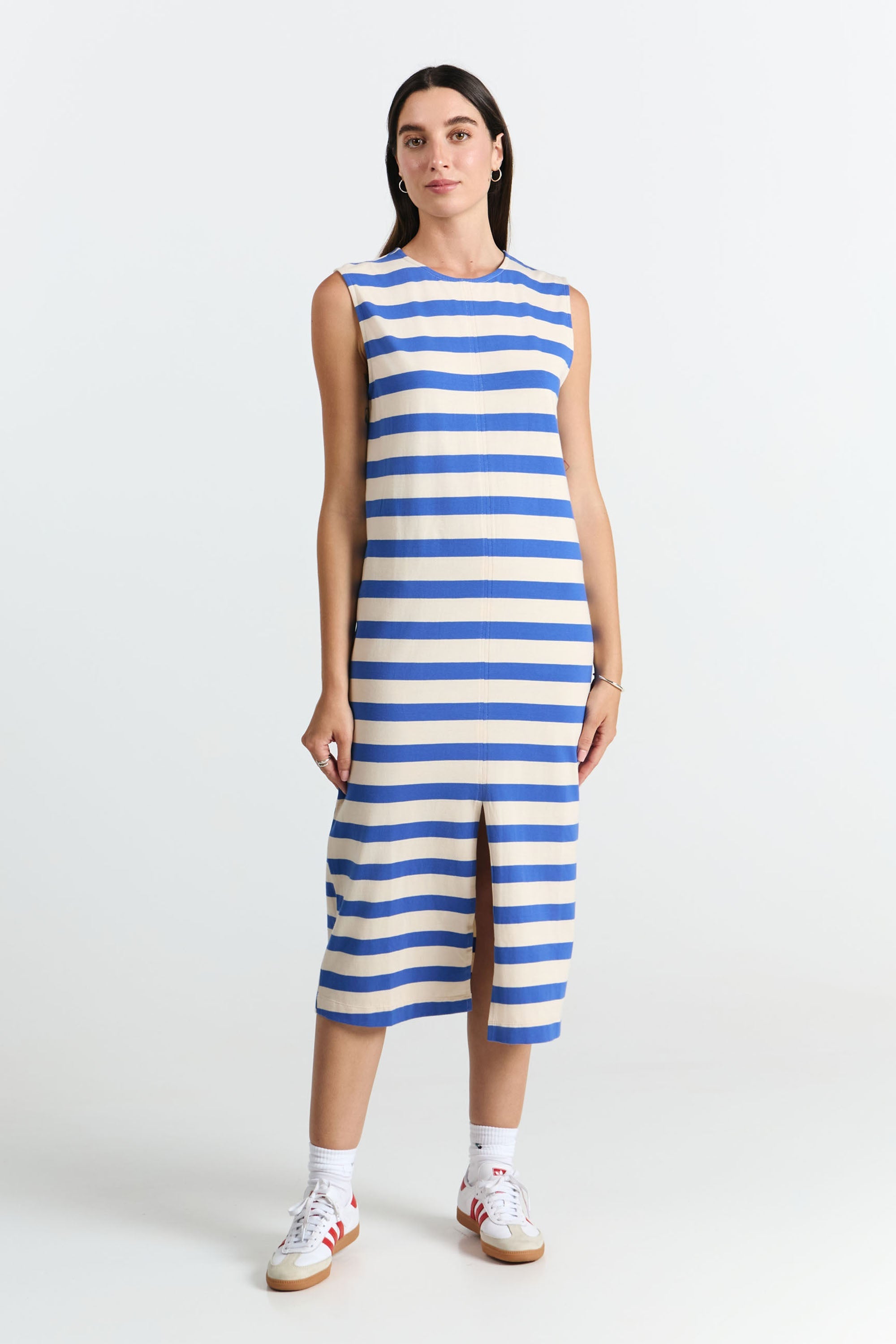 SUITE13LAB Damen vegan Kleid Sayula Blau Gestreift