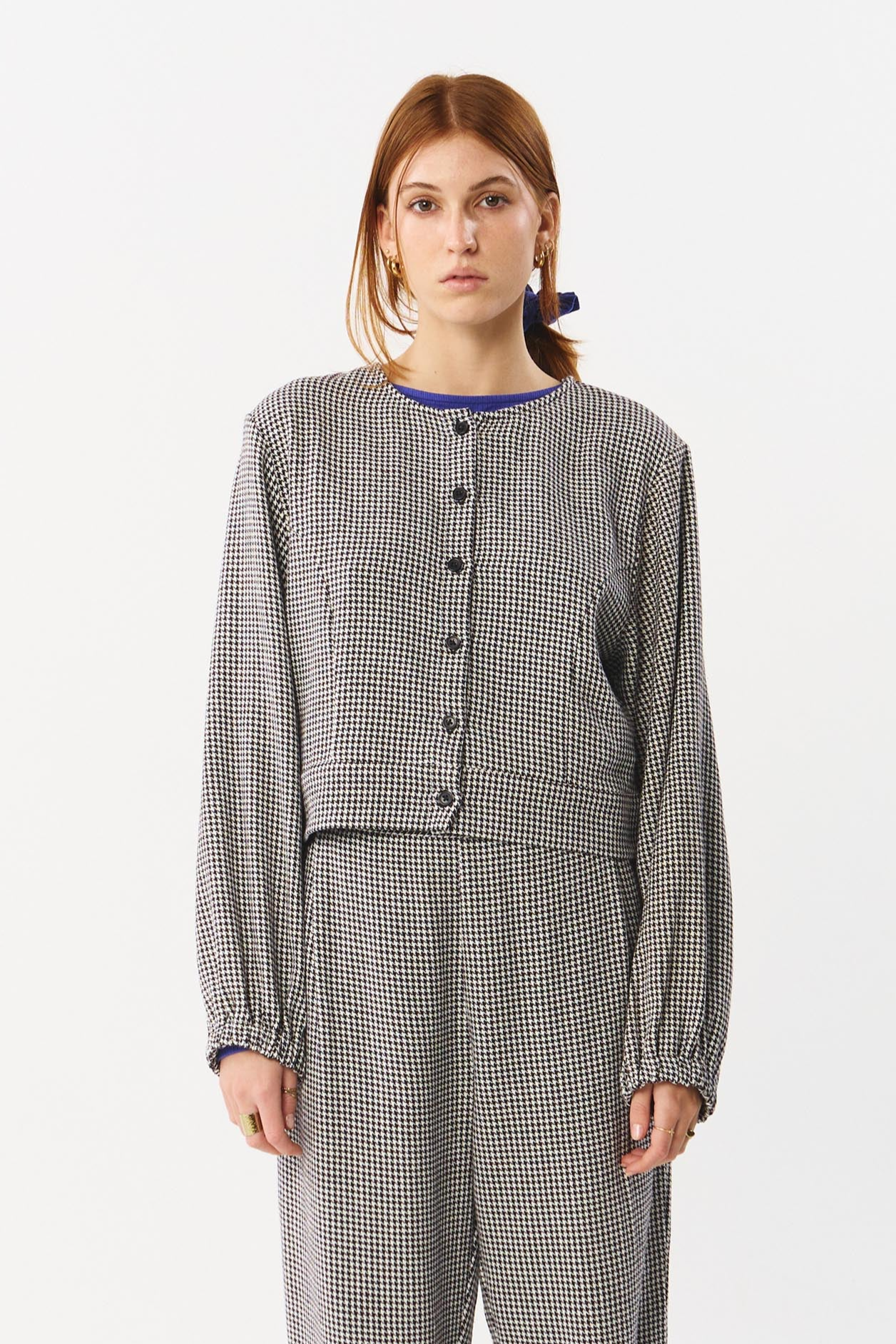 SUITE13LAB Damen vegan Bluse Rialto Houndstooth Schwarz