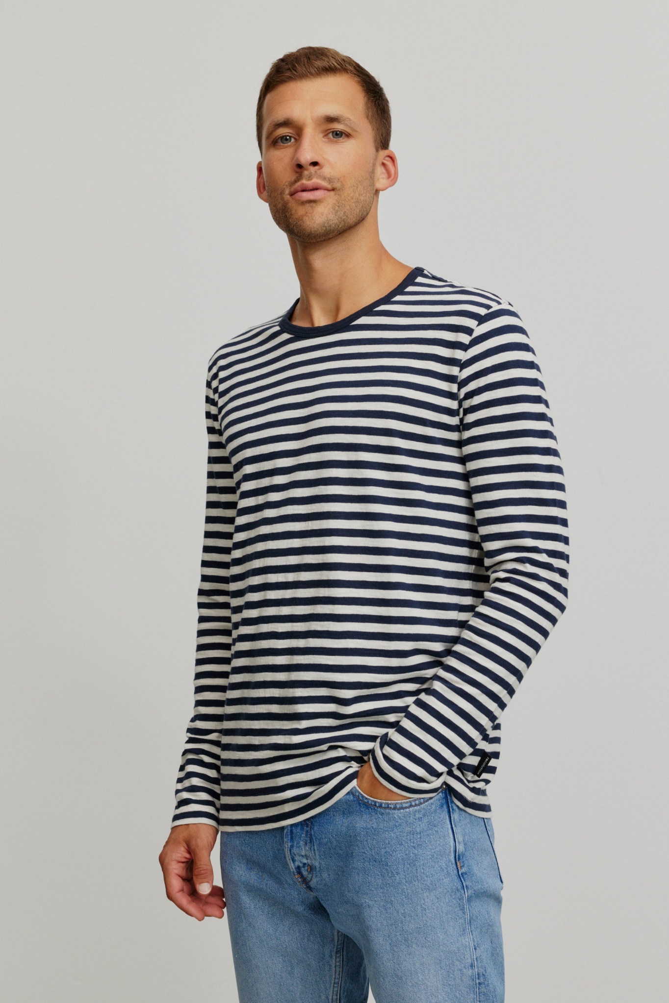 Image of Recolution mannen vegan Longsleeve Maca Stripes Donkerblauw
