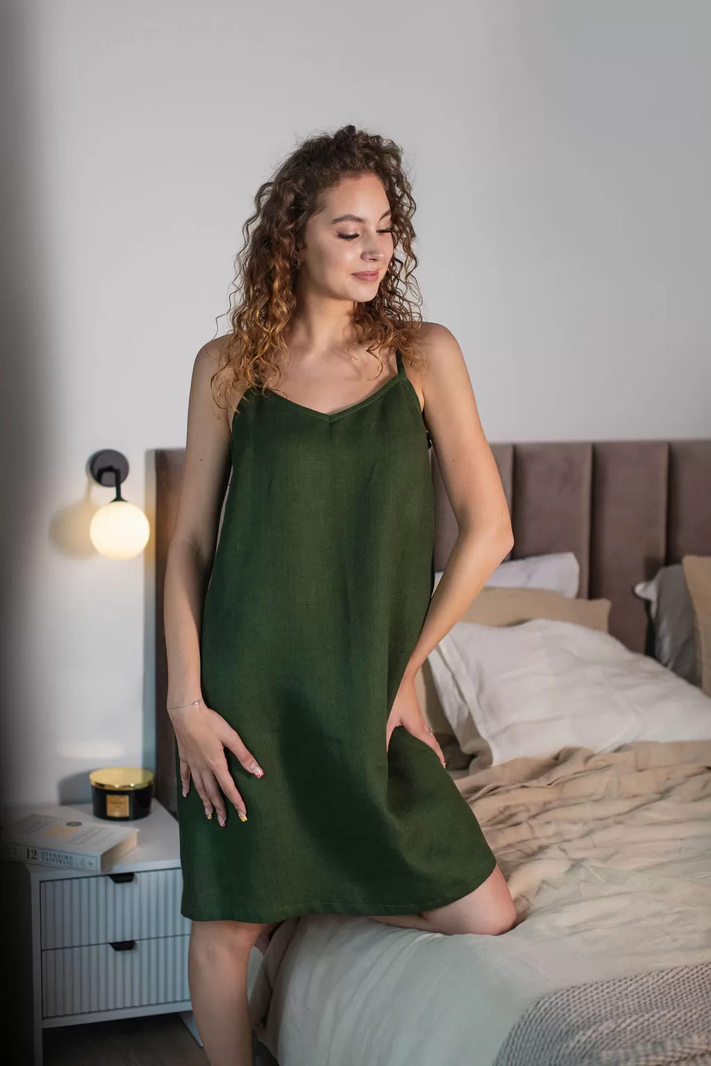 Amber Linen Damen vegan Nachthemd Lisa Waldgrün