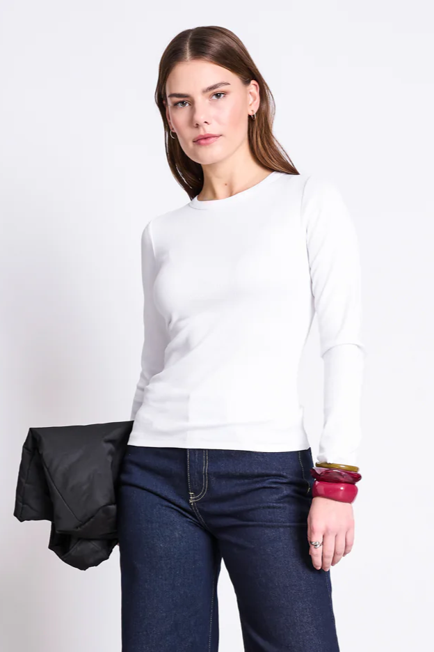 Image of JAN 'N JUNE dames vegan Lange Mouwen Rib Rava Wit