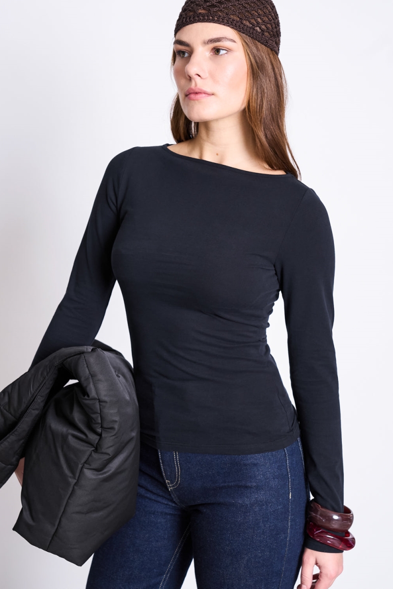 Image of JAN 'N JUNE dames vegan Lange Mouwen Boothals Juri Zwart