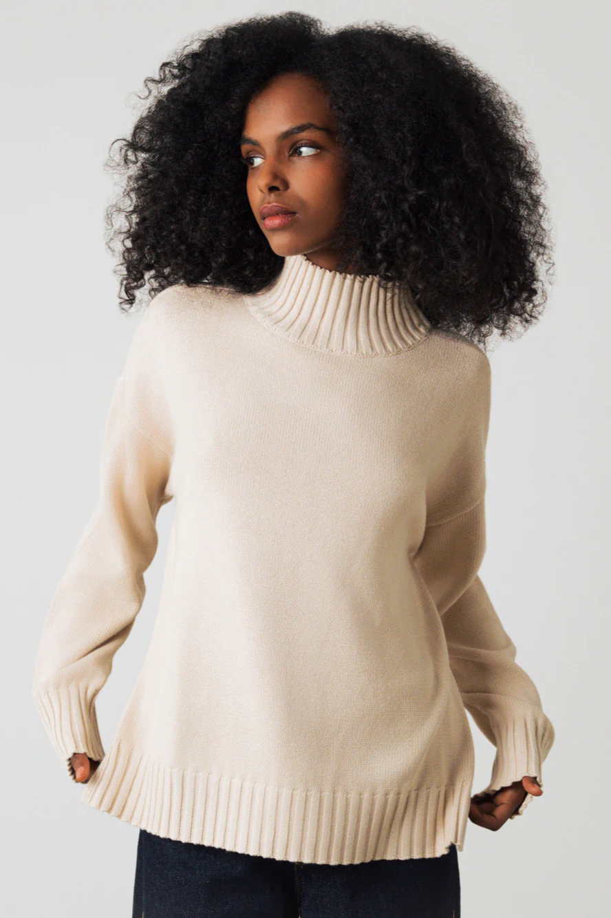 Honest Basics womens vegan Jumper Mock Rattan Cream