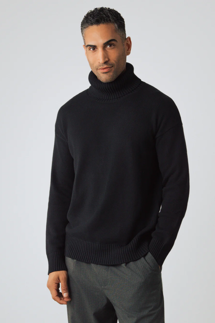 Honest Basics Herren vegan Rollkragenpullover Chunky Schwarz