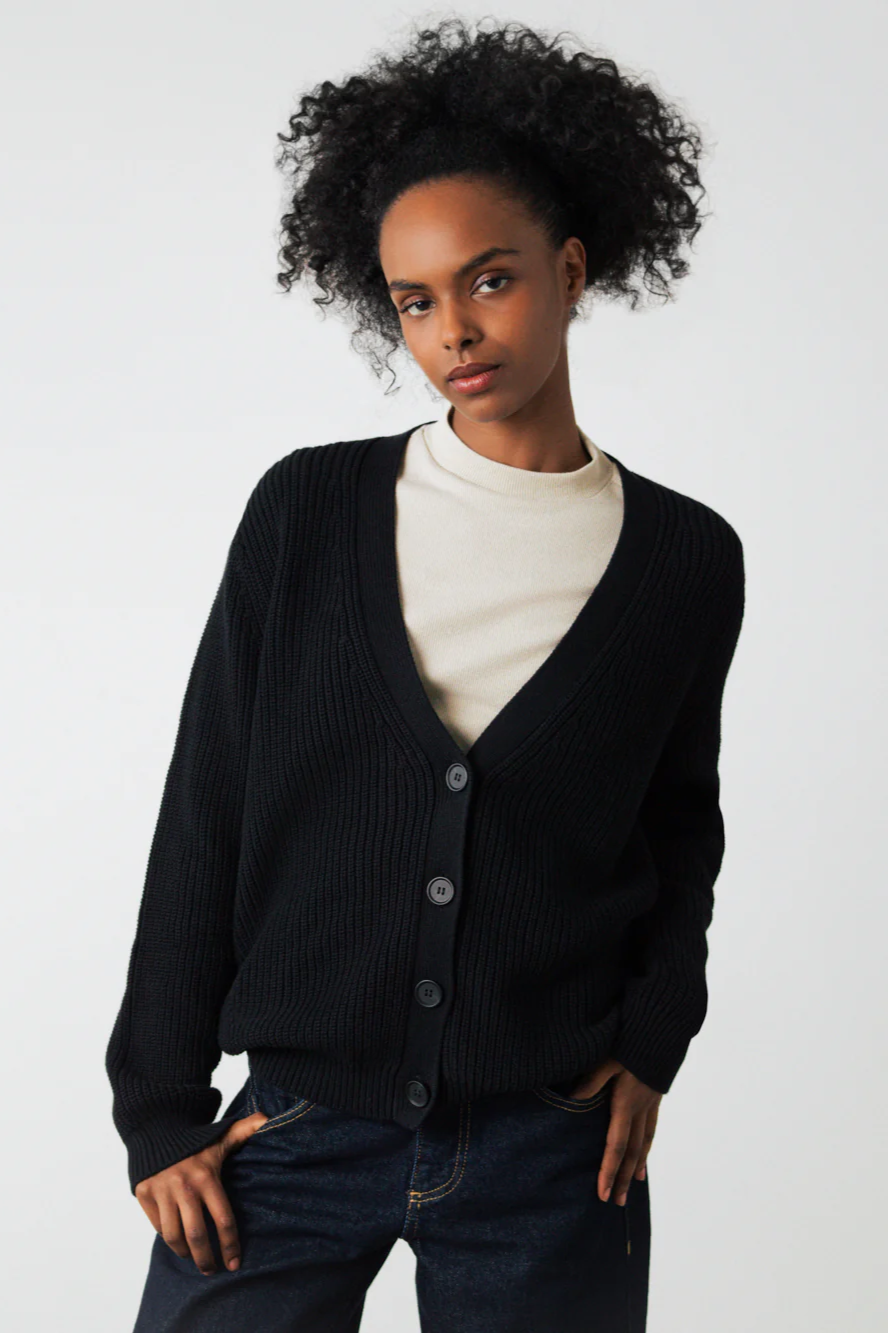 Honest Basics womens vegan Cardigan Chunky Black