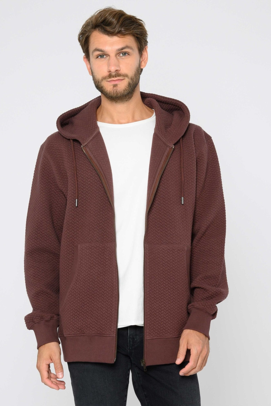 THOKKTHOKK Herren vegan Zip Hoodie Structured Oversized Deep Mahogany