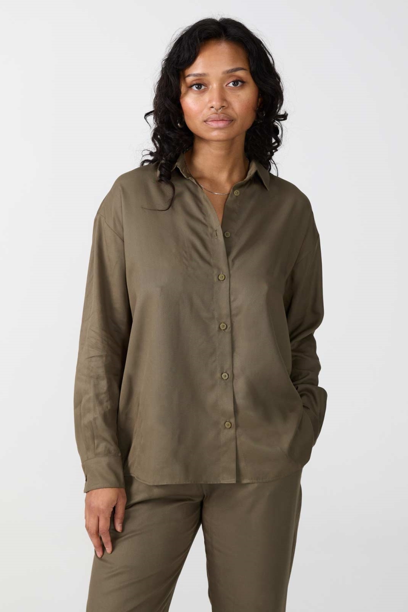 Image of Yahmo dames vegan Shirt Mona Olijfgroen