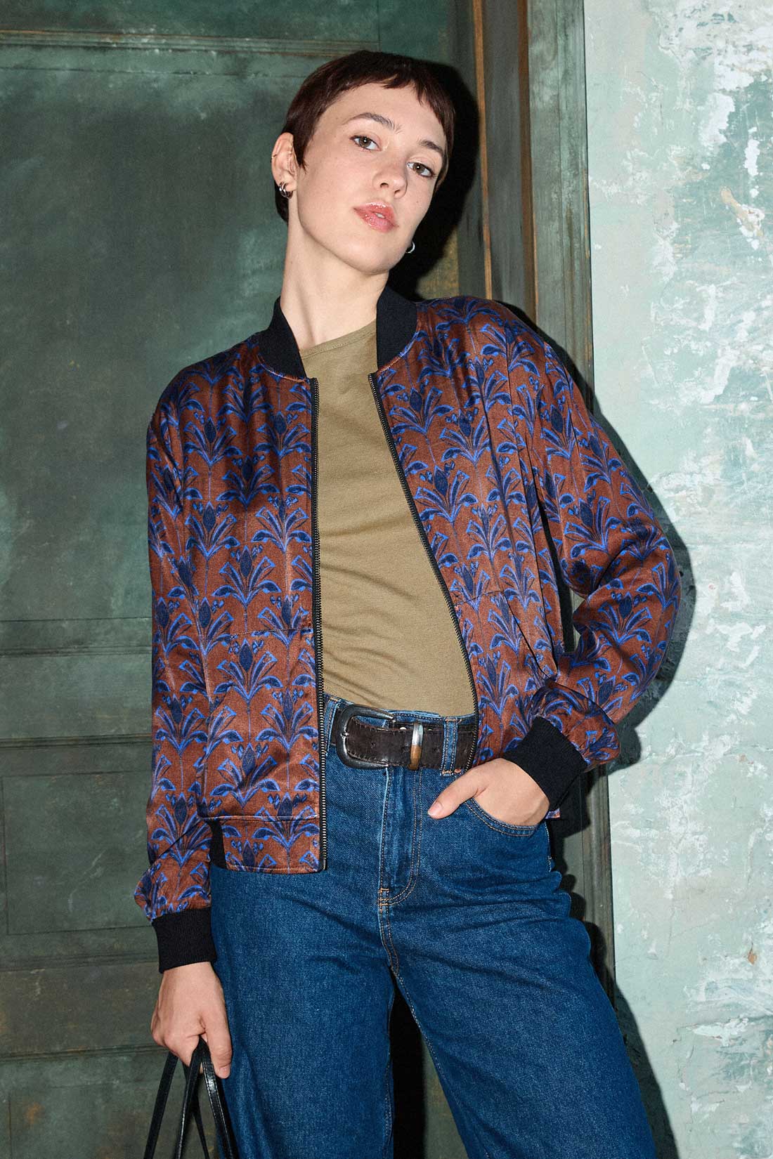 Image of Yahmo dames vegan Omkeerbare Bomberjack Ruth Moka/Navy