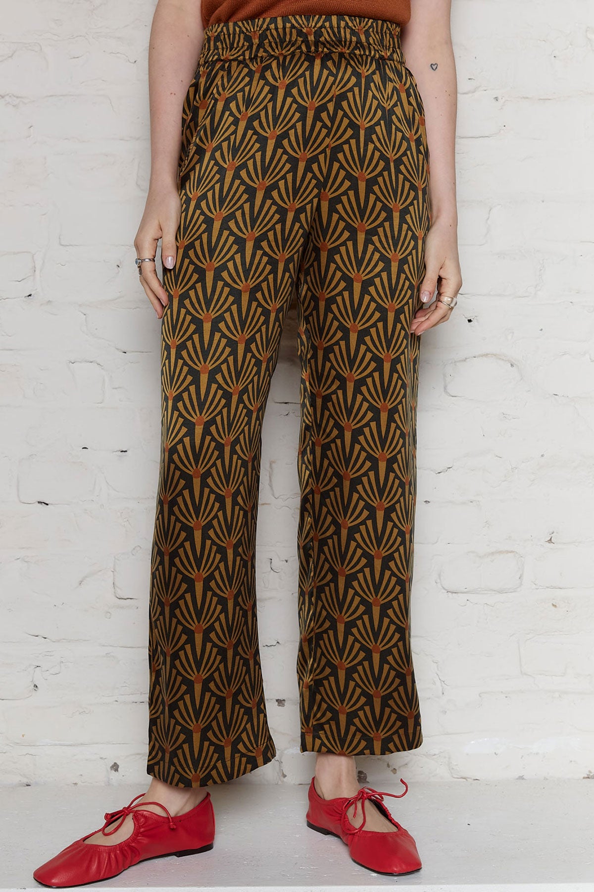 Yahmo Damen vegan Hose Hilde Artdeco Grün/Braun