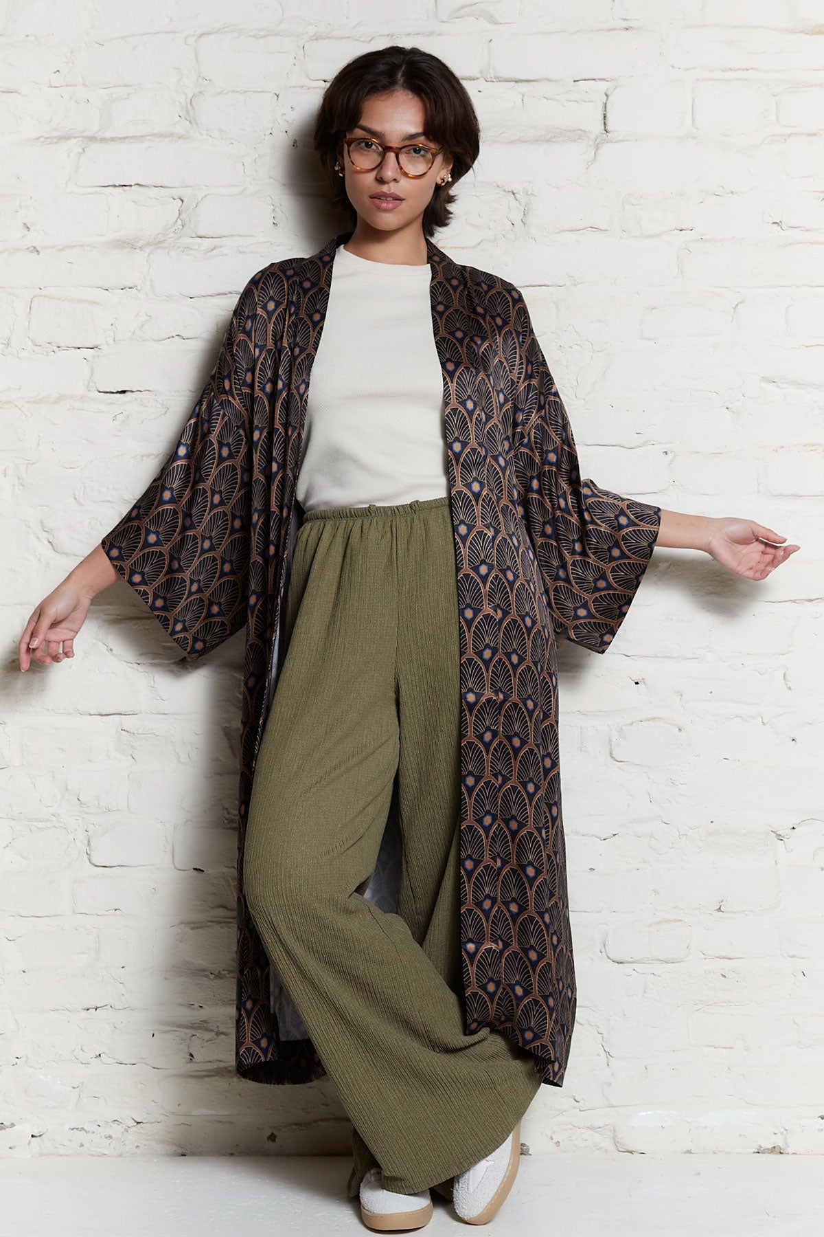 Image of Yahmo dames vegan Kimono Liese Metropolis Zwart/Bruin
