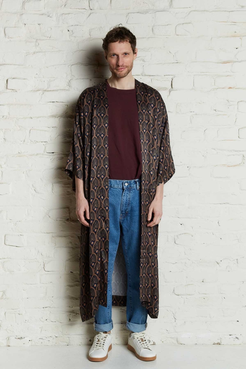 Image of Yahmo mannen vegan Kimono Kalle Metropolis Bruin/Zwart