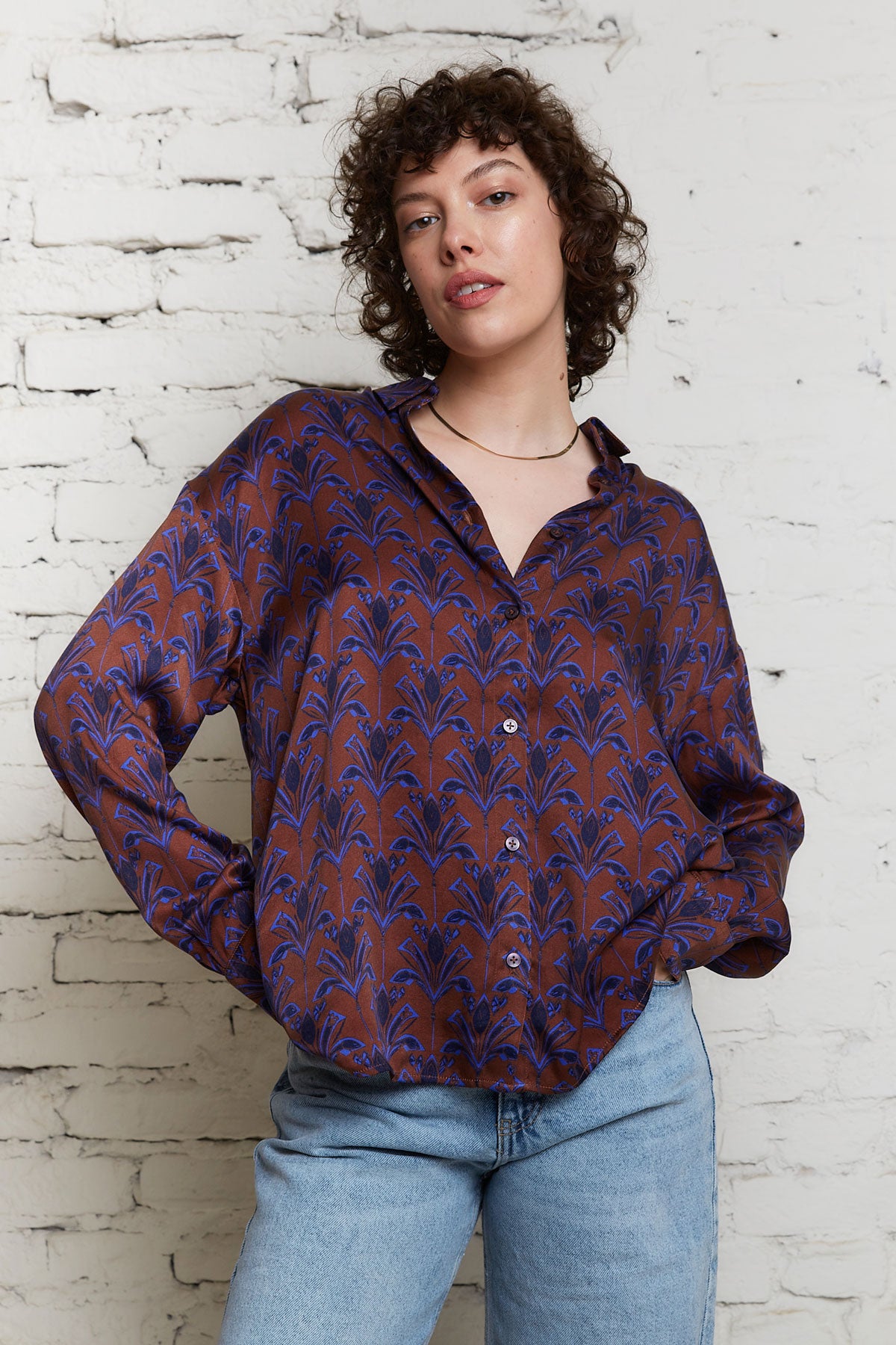 Image of Yahmo dames vegan Shirt Mona Moka Bruin/Paars