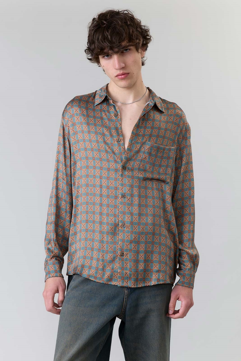 Yahmo Herren vegan Hemd Hans Atlas Beige Blau