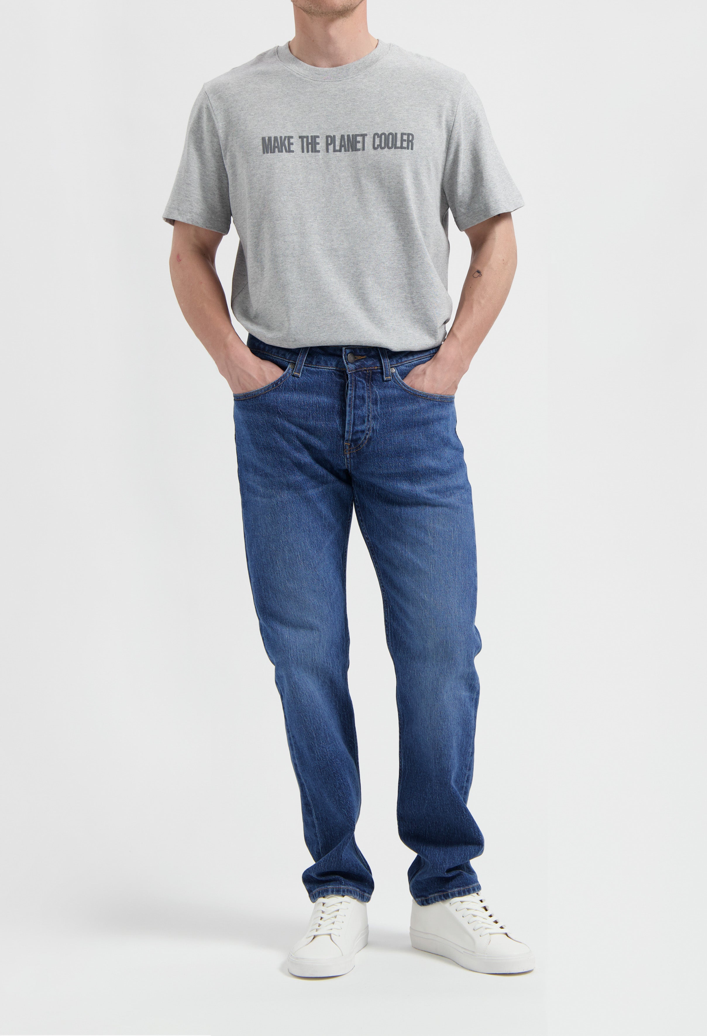 Image of MUD Jeans mannen vegan Jeans Met Middellange Taps Toelopende Pijpen, Medium Steenkleur.
