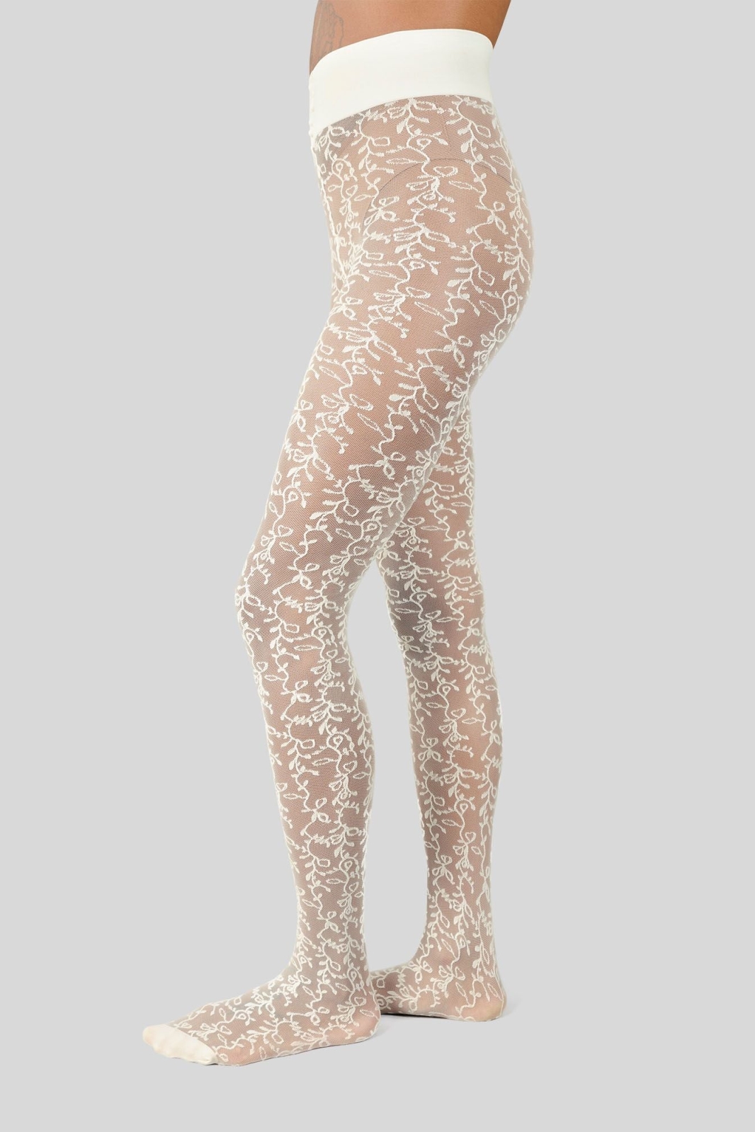 Swedish Stockings womens vegan Tights Lace Lo Ivory