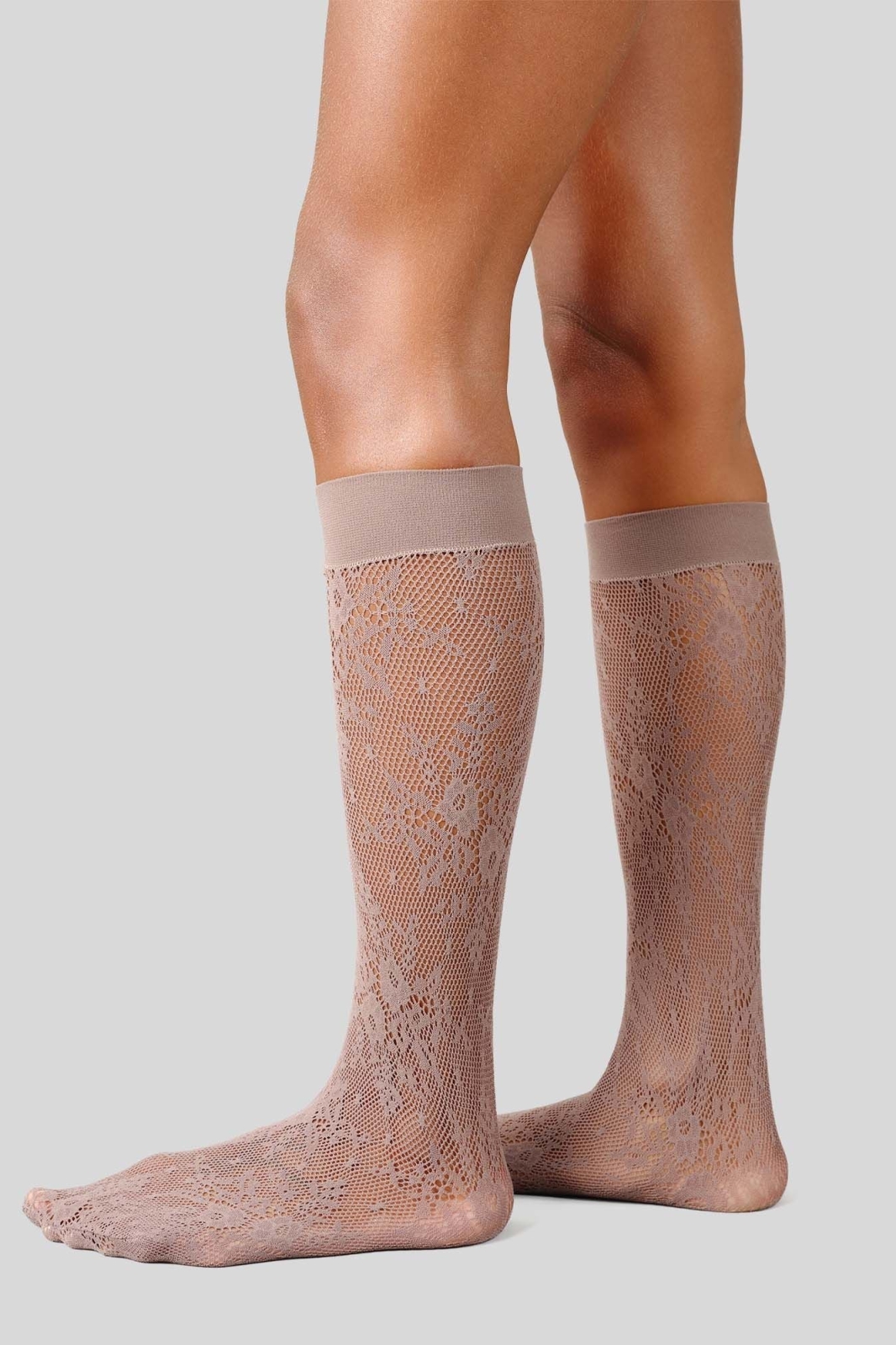 Swedish Stockings womens vegan Lace Knee Highs Rosa Mid Grey