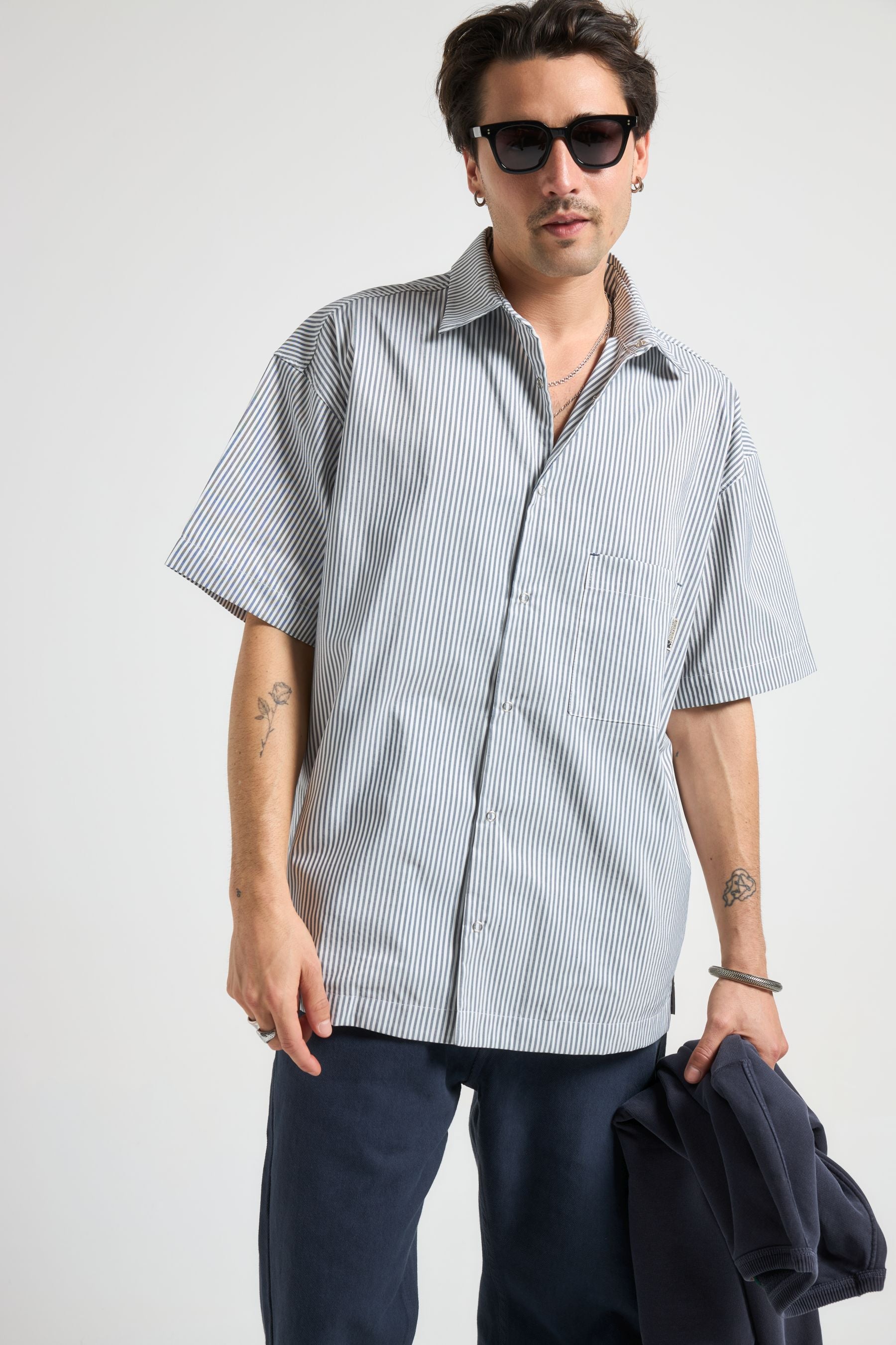 Image of Trendsplant mannen vegan Shirt Mechanic Box Indigo Stripes