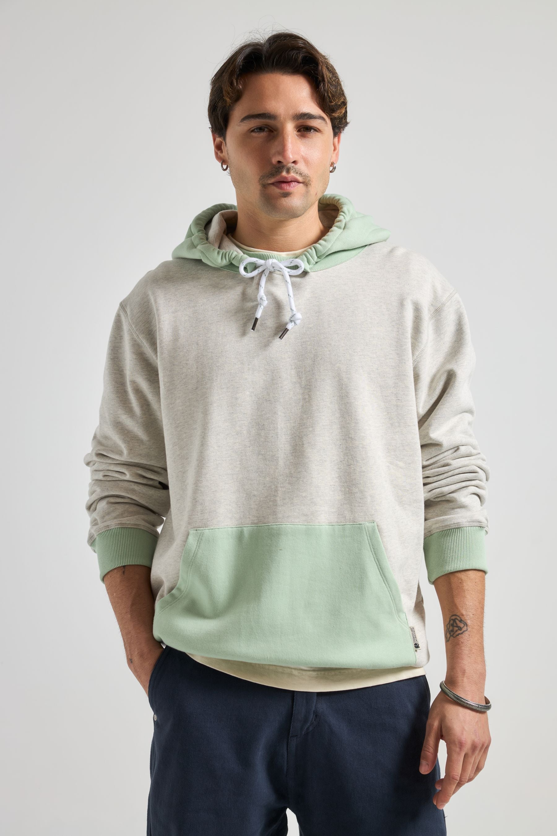Image of Trendsplant mannen vegan Hoodie Trui, Oversized, Warm, GemÃªleerd Grijs/Matcha