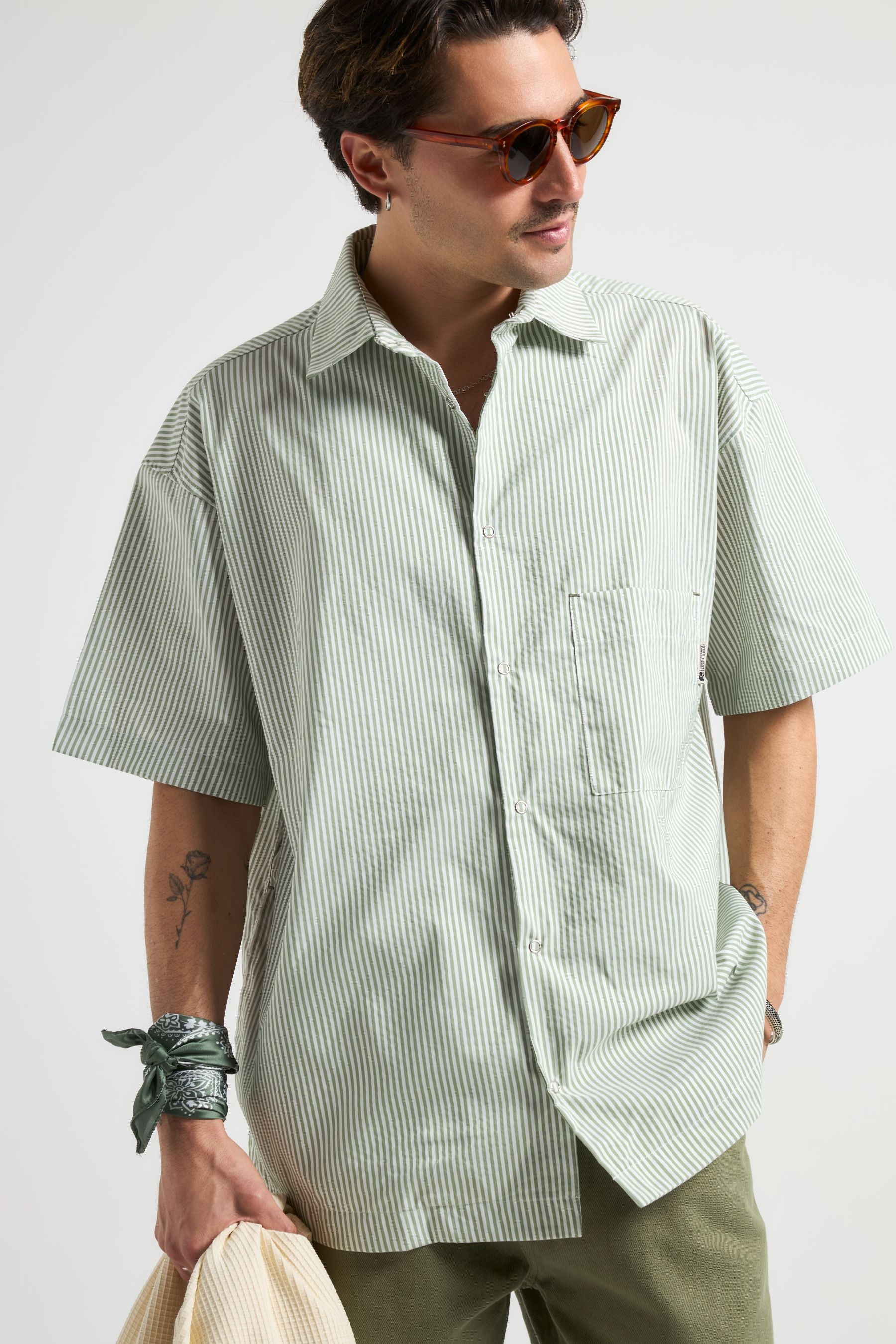 Image of Trendsplant mannen vegan Shirt Mechanic Box Groene Strepen