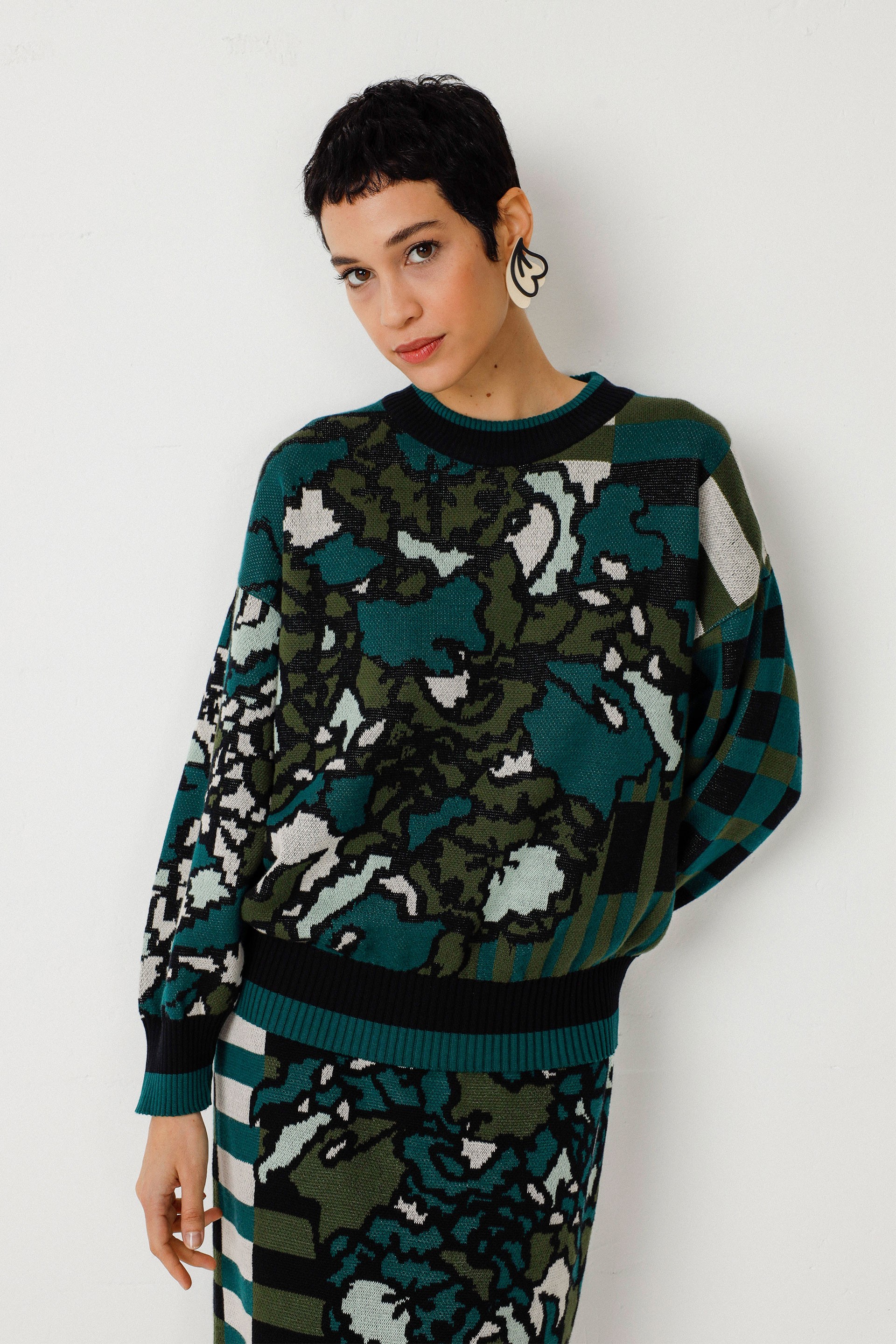 SKFK Damen vegan Pullover Larhun Multicolored Teal